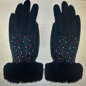 Audrey Faux Fur Gloves in Black by Natalie Mills